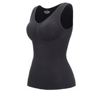 Canottiera da donna con finiture in pizzo, canottiera a compressione, modellante per il corpo, con petto e pancia, Nero , S