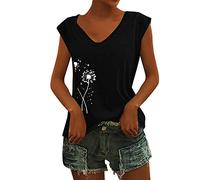 Canottiera da donna con maniche ad alette, scollo a V, tinta unita, casual, casual, da baseball, da donna, Nero , L