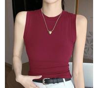 Canottiera da donna con scollo rotondo, per scollatura laterale, maglietta basic per vestibilità aderente, M-3XL (rosso vino, XL)
