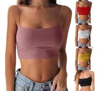 Canottiera da donna, con spalline sottili, top aderente, top e mutandine, top estivo, senza maniche, taglie forti, basic Y2K, slim fit, estiva, bianco, M