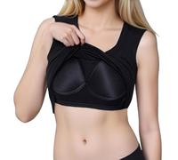 Canottiera da donna con un paio di seni e una maglietta a spalla larga con imbottitura sul petto e una coppa integrata per allenarsi, Nero , M