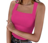 Canottiera da donna estiva casual senza maniche Top con scollo quadrato a costine leggera canotta basic magliette comode per vacanze lounge per uscire camicette, 02 fucsia, S