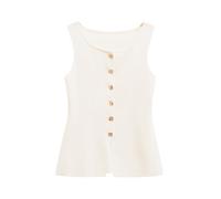 Canottiera da donna, estiva, slim fit, senza maniche, a coste, basic, con bottoni, girocollo, maglia sexy, tinta unita, per adolescenti, ragazze, senza maniche, elegante, a, S