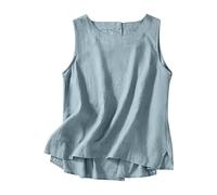 Canottiera da donna in cotone e lino, senza maniche, ampia, leggera, casual, estiva, sotto le ascelle, per la spiaggia, per tutti i giorni