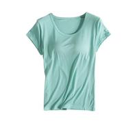 Canottiera da donna, per yoga, palestra, allenamento, imbottita, morbida e confortevole, camisole, basic, a maniche corte, con reggiseno, 2025, colore nero, per palestra, feste, estate, Verde menta, L