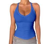 Canottiera da donna, sportiva, aderente, per yoga, senza maniche, per palestra, fitness, basic, Blu, S