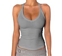 Canottiera da donna, sportiva, aderente, senza maniche, per fitness, yoga, da donna, elasticizzata, da donna, grigio., XS