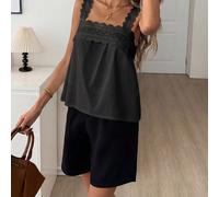 Canottiera da donna stile bambola con scollo quadrato, arricciata, a-line, patchwork con bordo in pizzo, 100% cotone puro tracciabile, casual rilassata, elegante, stile old money, per pendolarismo e v