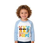 Canottiera da ragazza con motivo coniglietto pasquale con schiena incrociata, per bambini e bambini, Azzurro, 5-6 Anni