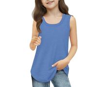 Canottiera da ragazza, senza maniche, per corsa, allenamento, sport, per bambini e adolescenti, biancheria intima estiva per scuola e abbigliamento da gioco, Blu, 9-10 Anni