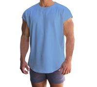 Canottiera da uomo basic casual con maniche ad aletta, per corsa, allenamento, atletica, senza maniche, blu cielo, L