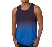 Canottiera da uomo, colore sfumato, aderente, senza maniche, tinta unita, leggera, da palestra, Blu, 3XL