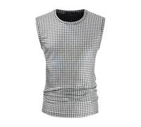 Canottiera da uomo con paillettes, girocollo, con brillantini, metallizzata, senza maniche, con glitter, slim fit, canotte glitterate, per discoteca, discoteca, feste in costume, Argento, XXL