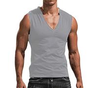 Canottiera da uomo con scollo a V, senza maniche, in cotone, tinta unita, traspirante, ad asciugatura rapida, per fitness, allenamento, lavoro e sport, grigio., L
