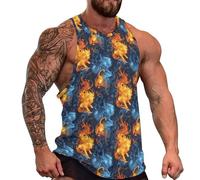 Canottiera da uomo estiva con stampa leone di fuoco rossa e blu, vestibilità aderente, per palestra, allenamento, senza maniche, taglia 3XL, Stile 18, L