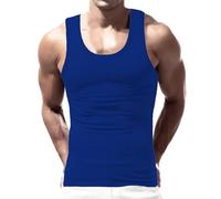 Canottiera da uomo estiva in cotone, ad asciugatura rapida, traspirante, senza maniche, per il tempo libero, girocollo, funzionale, tinta unita, Blu, XL