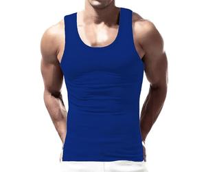 Canottiera da uomo estiva in cotone, ad asciugatura rapida, traspirante, senza maniche, per il tempo libero, girocollo, funzionale, tinta unita, Blu, XL