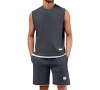Canottiera da uomo, estiva, in due pezzi, da jogging, senza maniche, con scollo rotondo, tinta unita, traspirante, per il tempo libero, leggera, maglietta muscolare, grigio scuro, L