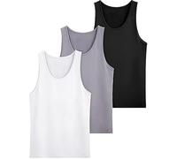 Canottiera da uomo in cotone, tinta unita, per l'estate, per tutti i giorni, atletica, allenamento, confezione da 3, colore: nero, grigio, bianco, Nero-bianco-grigio, 5XL