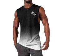 Canottiera da uomo in palestra, senza maniche, con sfumatura di colore hawaiano, canotta estiva, girocollo, ascelle, in noce di cocco, per attività all'aperto, fitness, sport, traspirante, comoda
