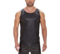 Canottiera da uomo in pelle nera opaca, sottile, sexy, estiva, senza maniche, tinta unita, sottile, estiva, leggera, per il fitness, glamour, da uomo, Nero , 5X-Large