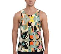 Canottiera da uomo in stile moderno di arte moderna della metà del secolo per palestra senza maniche in esecuzione ad asciugatura rapida traspirante gilet da uomo, Nero , L Plus