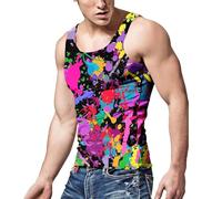 Canottiera da uomo LBGTQ arcobaleno, stampa muscolare, maglietta senza maniche, maglietta da corsa, modello Pride Month, graffiti Batik, Colore: rosso, M
