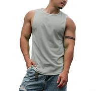Canottiera da uomo senza maniche con scollo rotondo, confezione da 3 canottiere sottili in poliestere/spandex, traspirante, ad asciugatura rapida, per fitness, jogging e abbigliamento casual (L grigio