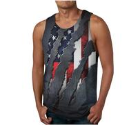 Canottiera da uomo senza maniche, morbida e traspirante, con stampa 3D, con bandiera americana, patriottica, estiva, casual, da vacanza, magliette da uomo, Grigio, 4XL