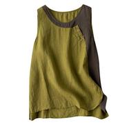 Canottiera estiva da donna oversize senza maniche in cotone e lino, tunica top per il tempo libero, camicetta lunga, blusa con bottoni, camicia leggera in lino allentato da donna top estivo, Verde