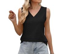 Canottiera estiva da donna, senza maniche, con scollo a V, casual, estiva, leggera e traspirante, alla moda, basic tees, Nero , XXL