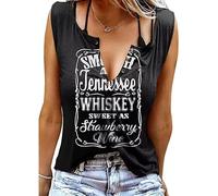 Canottiera estiva da donna, smooth as tennessee whiskey, senza maniche, basic, con scollo a V, maglietta sexy, Nero , L