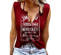 Canottiera estiva da donna, smooth as tennessee whiskey, senza maniche, basic, con scollo a V, maglietta sexy, rosso vivo, L