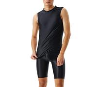 Canottiera lucida da uomo, leggera, aderente, senza maniche, con pantaloncini sportivi a compressione, set morbido e traspirante, per bodybuilding, fitness, set da 2 pezzi, Nero , XL