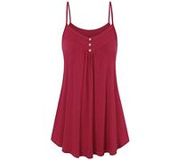 Canottiera lunga da donna anteriore piegata, orlo largo, senza maniche, leggera, traspirante, scollo a V, canotta con spalline sottili, per il tempo libero, camisole, Colore: rosso, M