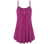 Canottiera lunga da donna con pieghe anteriori, scollo a V, senza maniche, leggera e fresca, con spalline sottili, top, camisole, top a spalla, top estivi, basic, Rosa acceso., 5XL