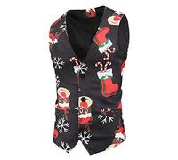 Canottiera Palestra Uomo - Y Chaleco De Navidad De Otoño para Hombres Traje De Un Pecho Camisetas sin Mangas Estampadas Informales De Invierno para Hombres (Black XXXL)