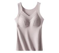 Canottiera senza ferretto, spalline larghe, in pizzo, calda, termica, scollo a V, da donna, con coppe modellanti, canottiera modellante, canottiera modellante per la pancia, A viola., L