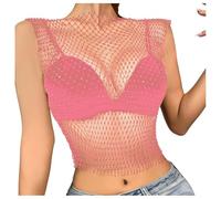 Canottiera sexy da donna con strass, Colore: rosa., XS