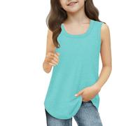 Canottiera sportiva per vacanze, corsa, allenamento, tinta unita, casual, 2, Verde menta, 7-8 Jahre
