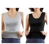 Canottiera Termica da Donna 2 Pezzi, Intimo Termico in Micropile Spazzolato Super Morbido Invernale da Donna Canotta Termica Senza Maniche Canotta Canotta Foderata in Pile, Nero E Grigio,XS