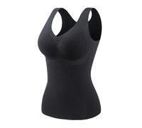 Canottiera termica da donna, morbida e comoda, con spalline larghe, lunga e calda, senza maniche, 2 in 1, reggiseno integrato, con spalline larghe, scollo a V, per sport all'aria aperta, Nero