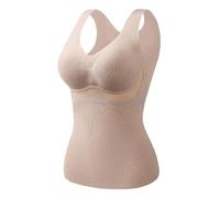 Canottiera termica da donna, morbida e comoda, con spalline larghe, lunga e calda, senza maniche, 2 in 1, reggiseno integrato, con spalline larghe, scollo a V, per sport all'aria aperta, cachi