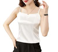 Canottiera Top Elegante,Canotta Da Donna Con Cinturino Per Spaghetti Cami Summer Soft Canotta Di Seta Bianca Raso Tinta Unita Cuciture Con Scollo A V Sexy Canotte Tunica Camicette Gilet Per Party Be