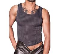 Canottiera trasparente da uomo, vestibilità aderente, canotte da palestra, senza maniche, a righe, gilet muscoloso, trasparente, elastico, sportivo, da discoteca, abbigliamento da notte, Nero , Taglia