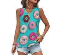 Canottiere colorate con ciambelle dolci per le donne estive con scollo a V magliette alla moda senza maniche t-shirt vestibilità ampia, Stile-1, 3XL