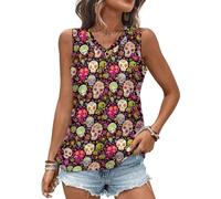 Canottiere colorate con teschi di zucchero per le donne magliette estive con scollo a V T-shirt alla moda senza maniche T-shirt ampia, Stile 3, 3XL