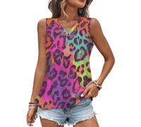 Canottiere colorate con texture in pelle di animale per le donne magliette estive con scollo a V T-shirt senza maniche alla moda vestibilità ampia, Stile 3, S