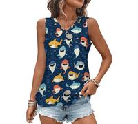 Canottiere con pinna di squalo marino sorridente per le donne magliette estive con scollo a V T-shirt senza maniche alla moda vestibilità ampia, Stile-2, 3XL