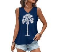 Canottiere da donna con bandiera dello stato della Carolina del Sud, estive, con scollo a V, alla moda, senza maniche, vestibilità ampia, Stile 3, XXL